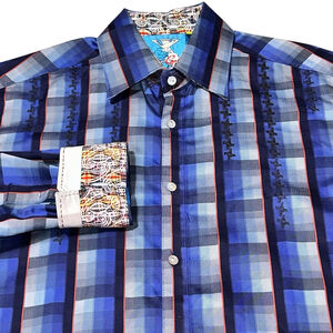 Robert Graham Mens Blue Plaid Flip Cuff Long Sleeve Button Down Medium EUC